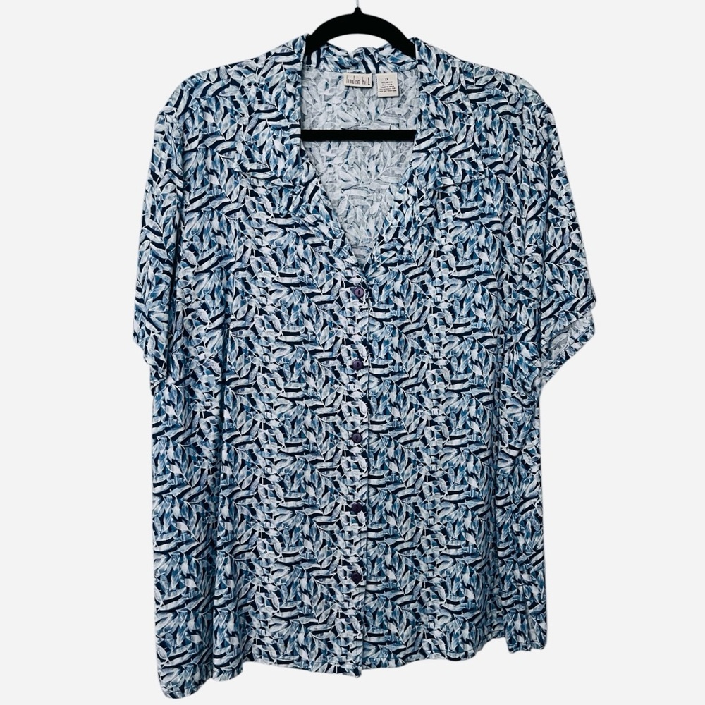 Linden Hill Casual Button Down Short Sleeve Shirt Blue White 2X